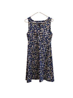 New York & Co Dress Womens M Blue White Dots Fit Flare Stretch career business